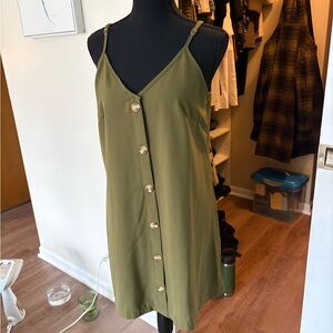 Olive Green Button-Front Slip Dress
